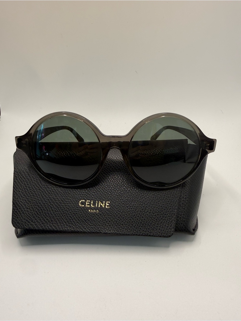 Celine Round Sunglasses in Translucent Smoke with Dark Green Lenses CL4005lF
